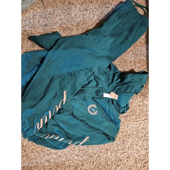 Victorias Secret VS PINK Outfit Campus Sweats Set Garnett Green XL Hoodie Jogger - Picture 7 of 9